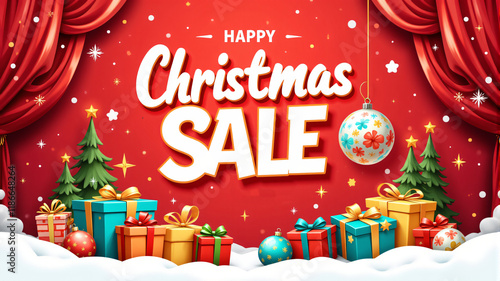 A vibrant Christmas sale featuring colorful gifts, decorations, and festive cheer for everyone. photo