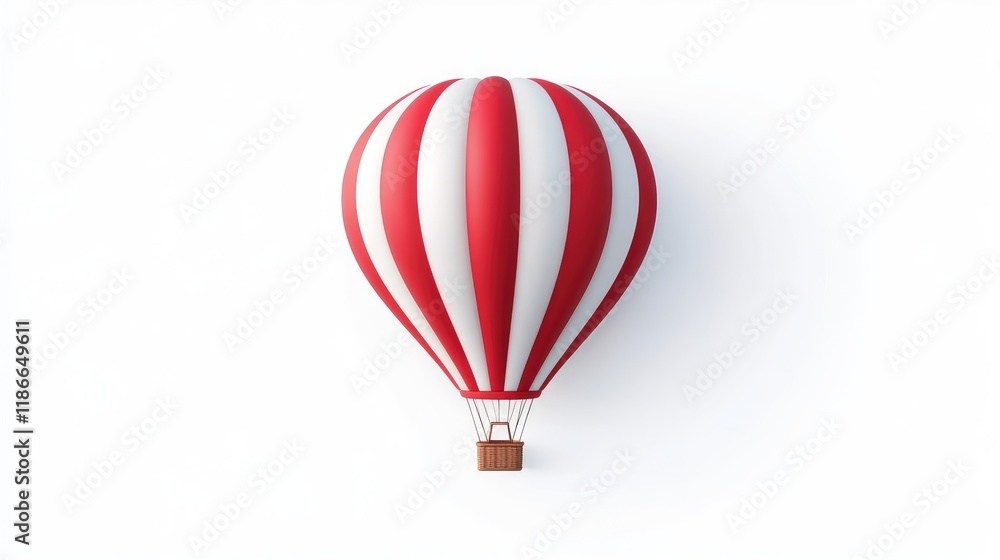 Fototapeta premium Red and white striped hot air balloon isolated on white background.