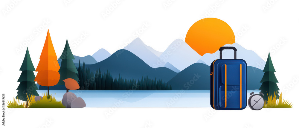 Naklejka premium [Mountain retreat scenic view photography] Serene Mountain Getaway at Sunset Lodge