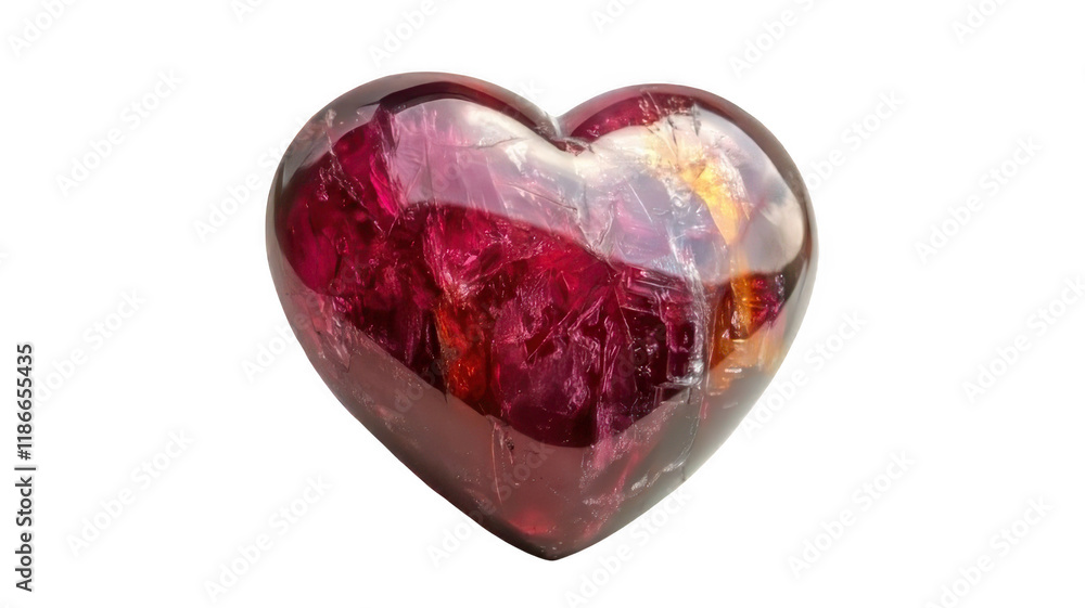 Precious heart shape red ruby stone isolated on transparent background