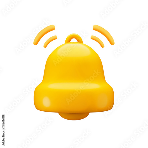 Vector cartoon 3d gold bell, notification sign. Cute realistic render of yellow ringing bell, alert, attention signal. Incoming inbox message symbol. Unread mail reminder 3d icon for app, web, game.