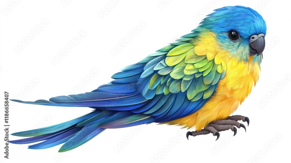 Obraz premium Vibrant blue and yellow parrot illustration isolated on white.