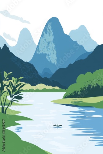 Obraz na płótnie Guilin mountain and rivers flat simple illustrator style, abstract fine art w salonie