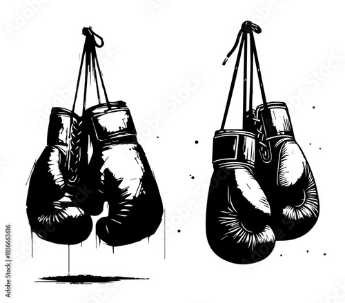 hanging boxing gloves in black silhouette style