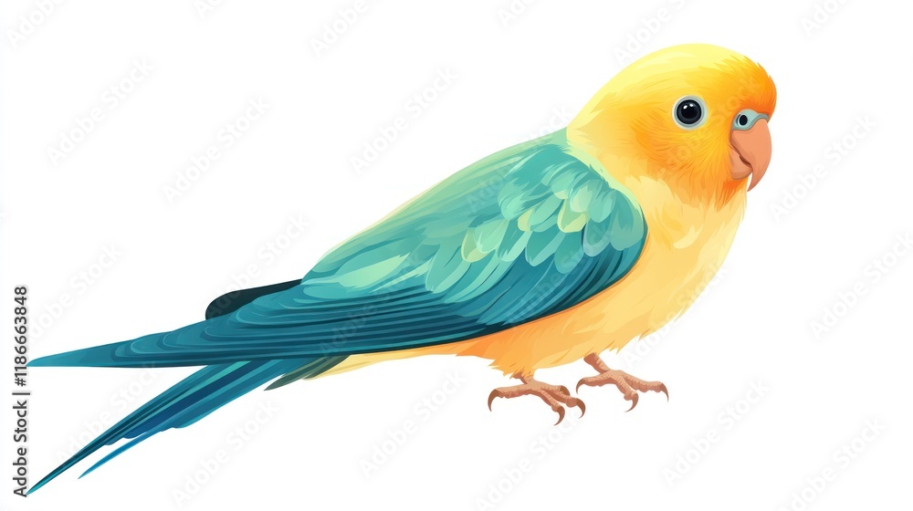 Obraz premium Yellow and teal parrot illustration on white background.