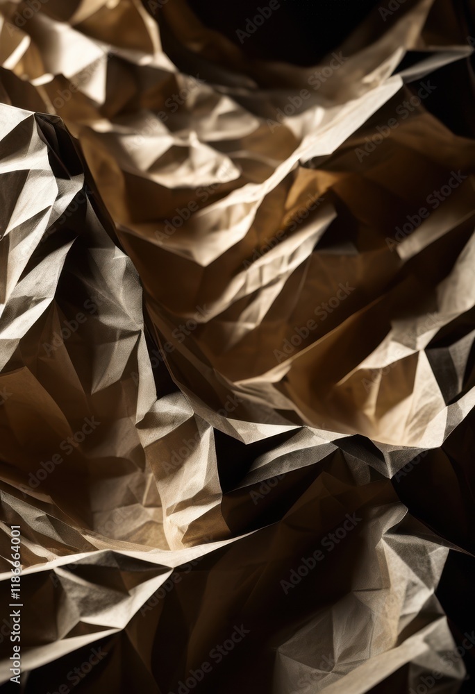 Obraz premium intricate close view dynamic crumpled paper backgrounds highlighting unique structures, beige, craft, creation, composition, contour, depth, dimension