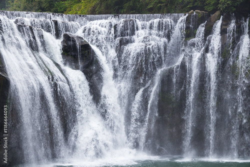 Tranquil beauty of Shifen waterfall in Taiwan forest Tranquil beauty of Shifen waterfall in Taiwan forest