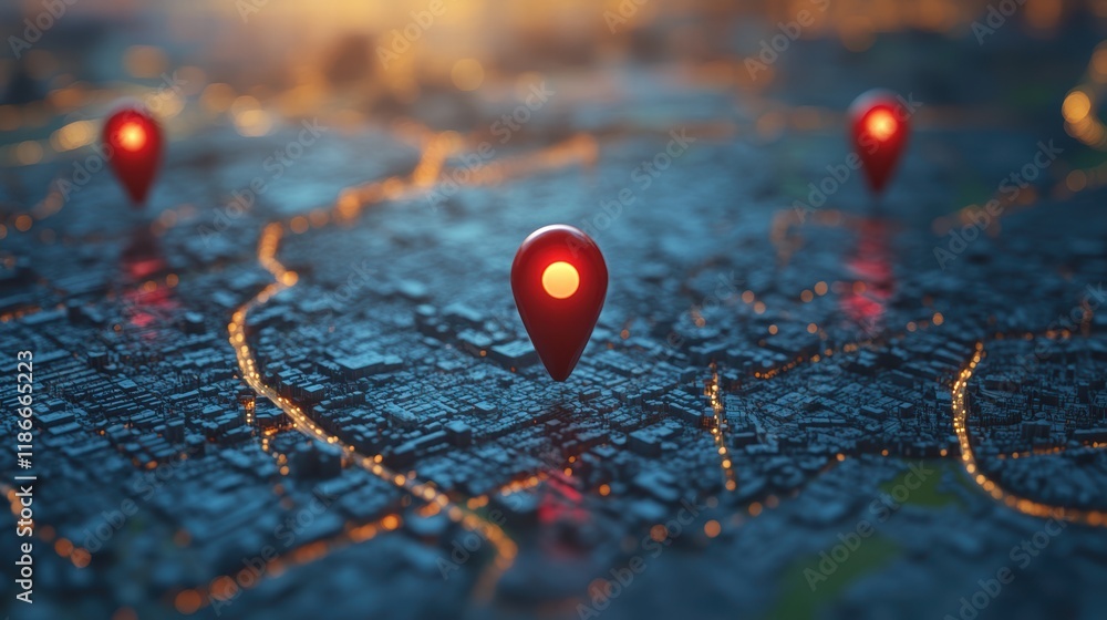 A red pin above a map with a blur effect background A red pin above a map with a blur effect background