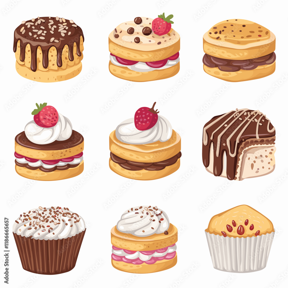 Assorted Scones and Desserts Vector Illustration Assorted Scones and Desserts Vector Illustration