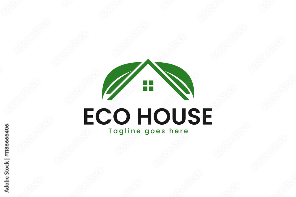 Logo combining house roof and green leaf for an eco-friendly home concept with a modern minimalist style Logo combining house roof and green leaf for an eco-friendly home concept with a modern minimalist style