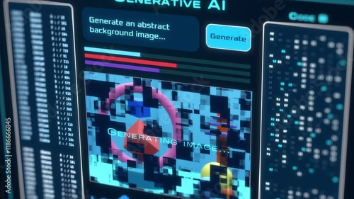 Ai image generation from a text prompt, Ai generative user interface, generating an abstract image, futuristic technology (3d render)