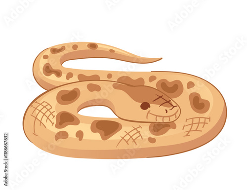 Rattlesnake coiled with detailed scales and patterns. Simple cartoon animal design. Perfect for wildlife, reptiles, or nature designs. Vector illustration isolated on white background