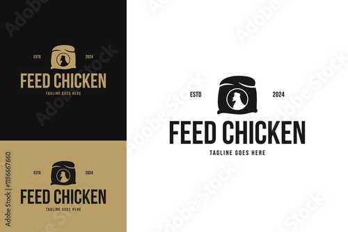 Feed chicken in burlap pouch sack bag logo design template vector illustration idea