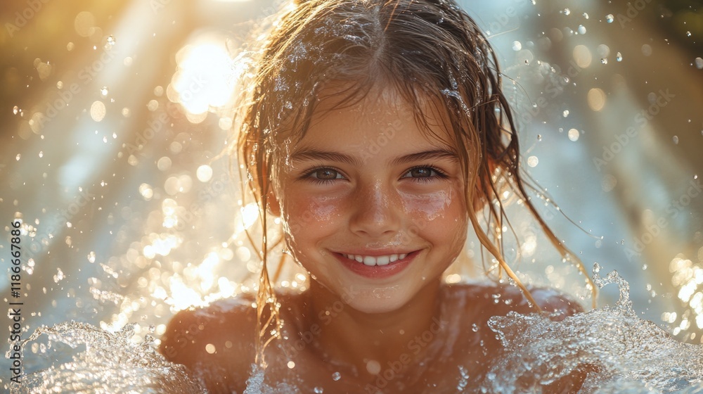 Obraz premium A little girl enjoys playing and splashing around in the water