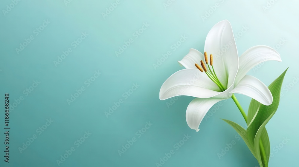 Elegant White Lily Flower on Soft Blue Gradient Background Elegant White Lily Flower on Soft Blue Gradient Background
