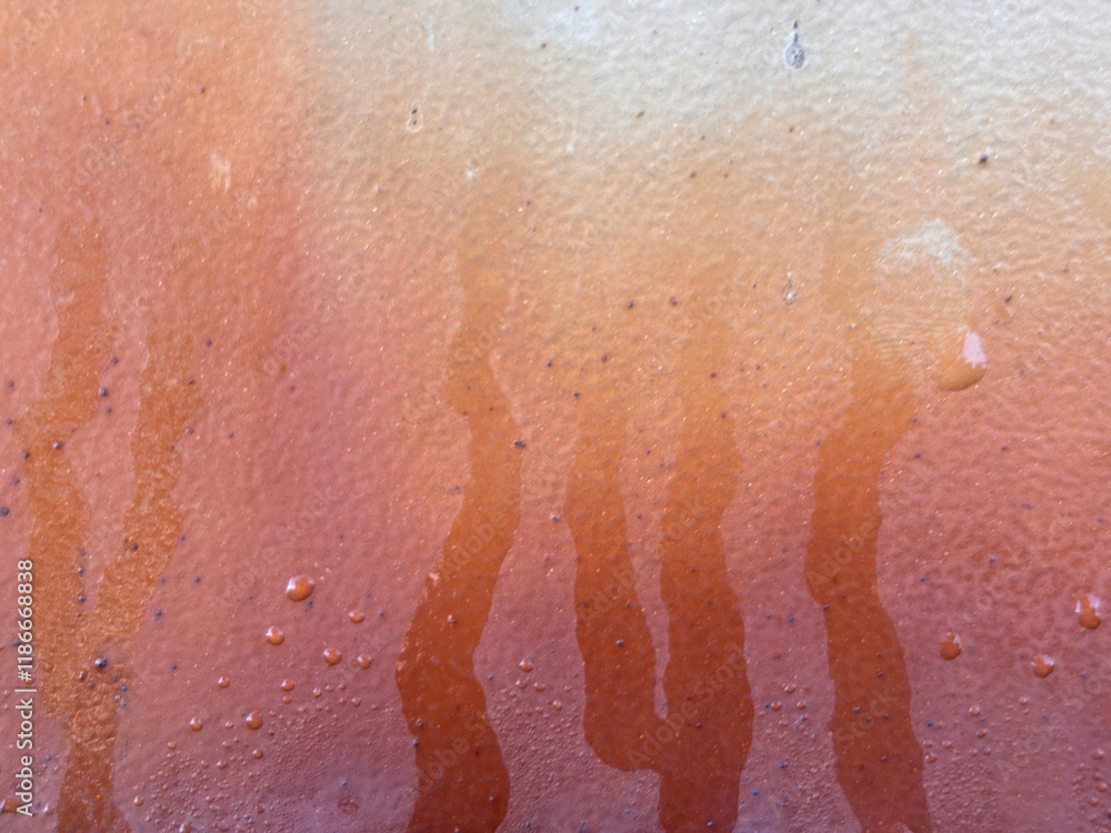 Fototapeta premium A wall with a brownish orange paint that has drips on it