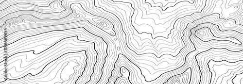 The stylized height of the topographic contour in lines and contours. The concept of a conditional geography scheme and the terrain path. Ultra wide size. Poster, Print, wallpaper. Vector illustration