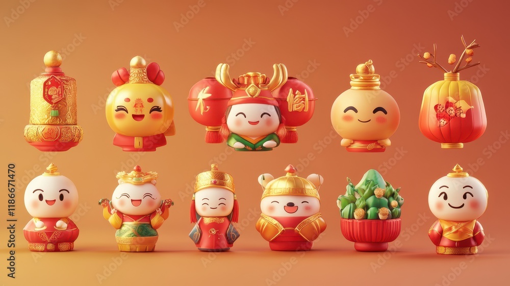 Adorable Chinese New Year Character Figurines Displayed Adorable Chinese New Year Character Figurines Displayed