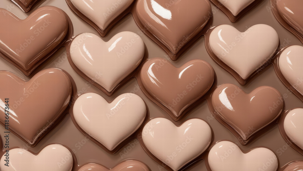 Glossy heart pattern in mocha and cream tones with soft sheen and smooth texture, perfect for Valentine’s Day, romantic visuals, and contemporary digital background designs. Glossy heart pattern in mocha and cream tones with soft sheen and smooth texture, perfect for Valentine’s Day, romantic visuals, and contemporary digital background designs.