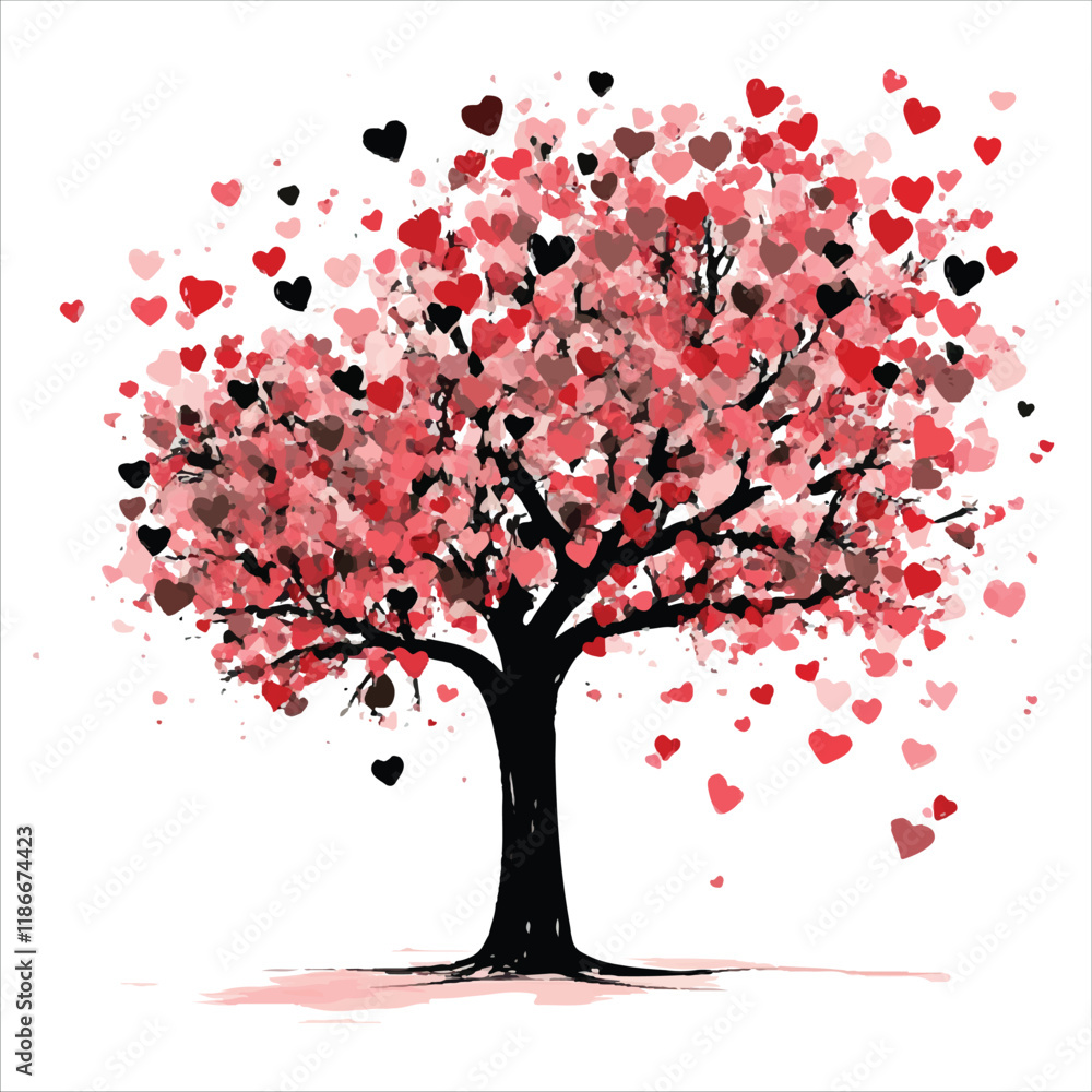 Fototapeta premium Valentine Day Vector tree with hearts