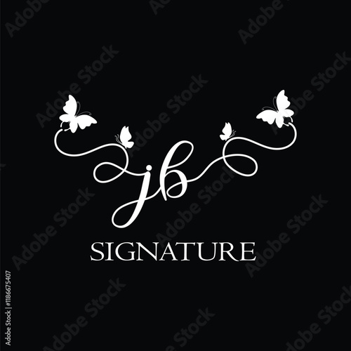 JB Handwritten initial letter, JB simple signature vector logo with butterfly shape variation, beauty, photography letter logo design. J B