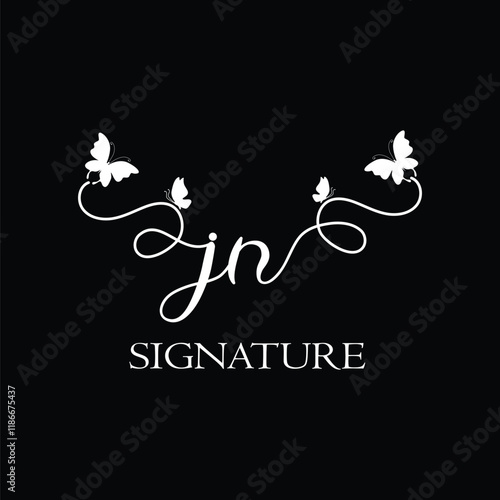 JN Handwritten initial letter, JN simple signature vector logo with butterfly shape variation, beauty, photography letter logo design. J N photo