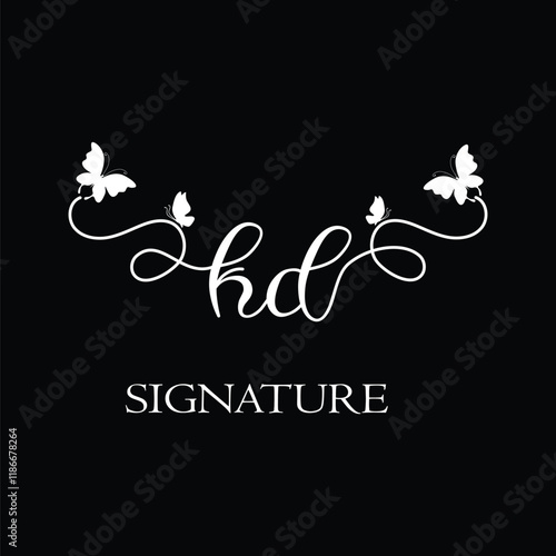 KD Handwritten initial letter, KD simple signature vector logo with butterfly shape variation, beauty, photography letter logo design. K D photo