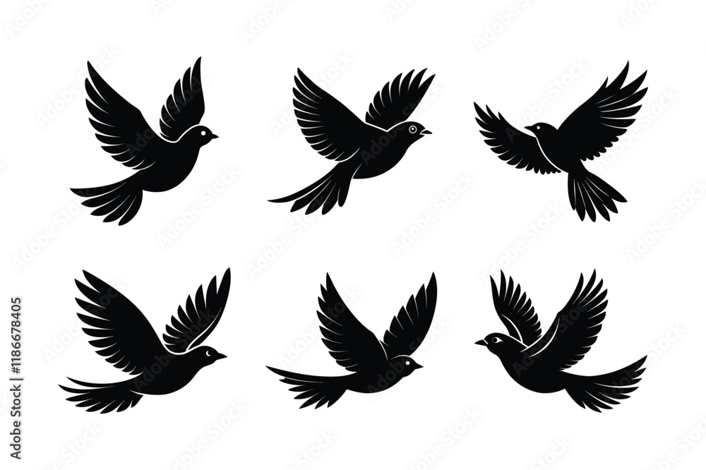 A set of bird-in-flight silhouette vector illustration A set of bird-in-flight silhouette vector illustration