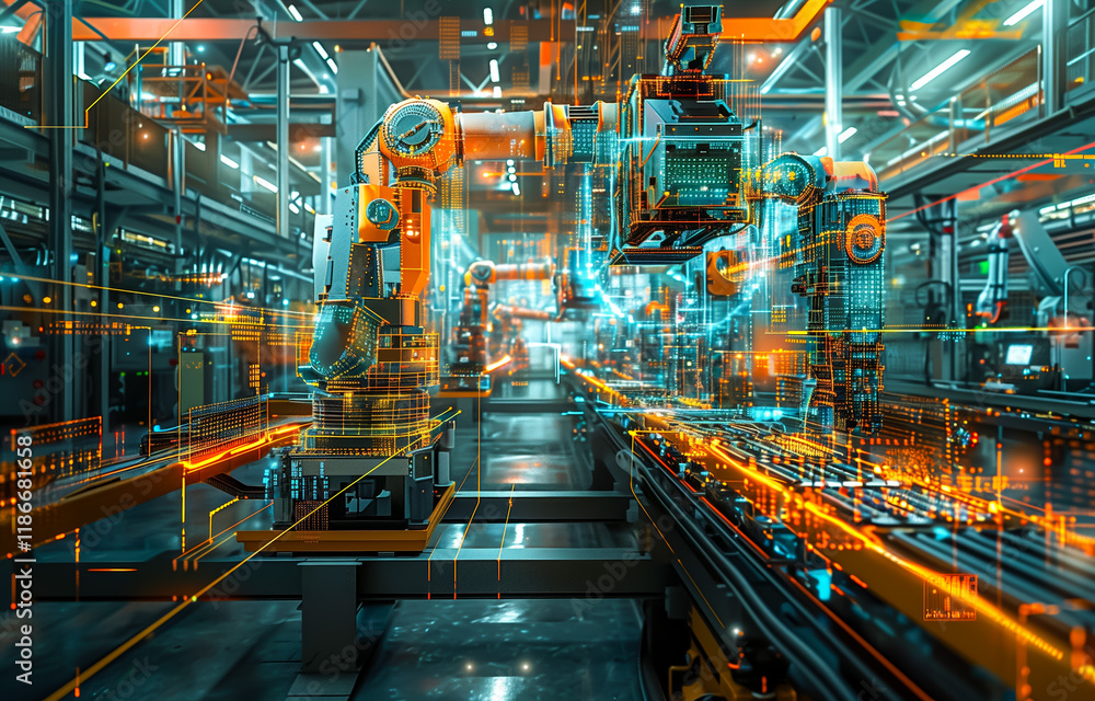 Obraz premium Advanced robotic arm in a modern automated manufacturing facility