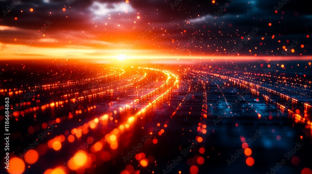 Obraz premium Futuristic Digital Grid Horizon with Abstract Geometric Patterns