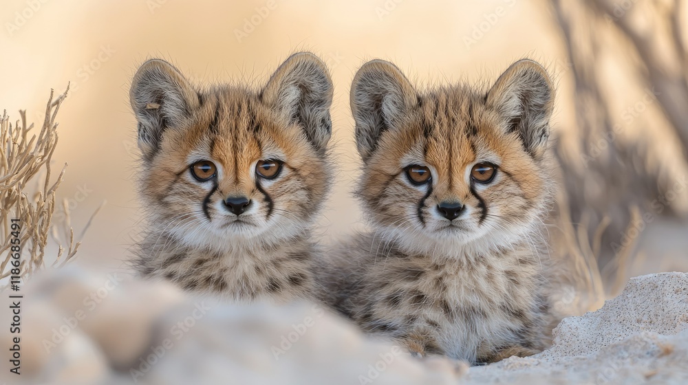 Obraz premium Two Adorable Serval Kittens Resting Together