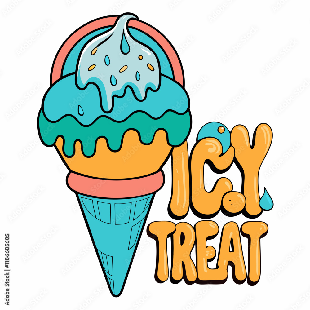 a quirky cone with melting scoops and the words a quirky cone with melting scoops and the words