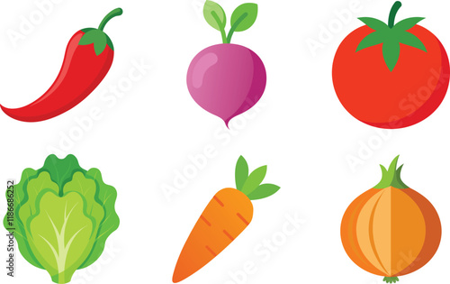 Set of colorful vegetables vector art illustration
