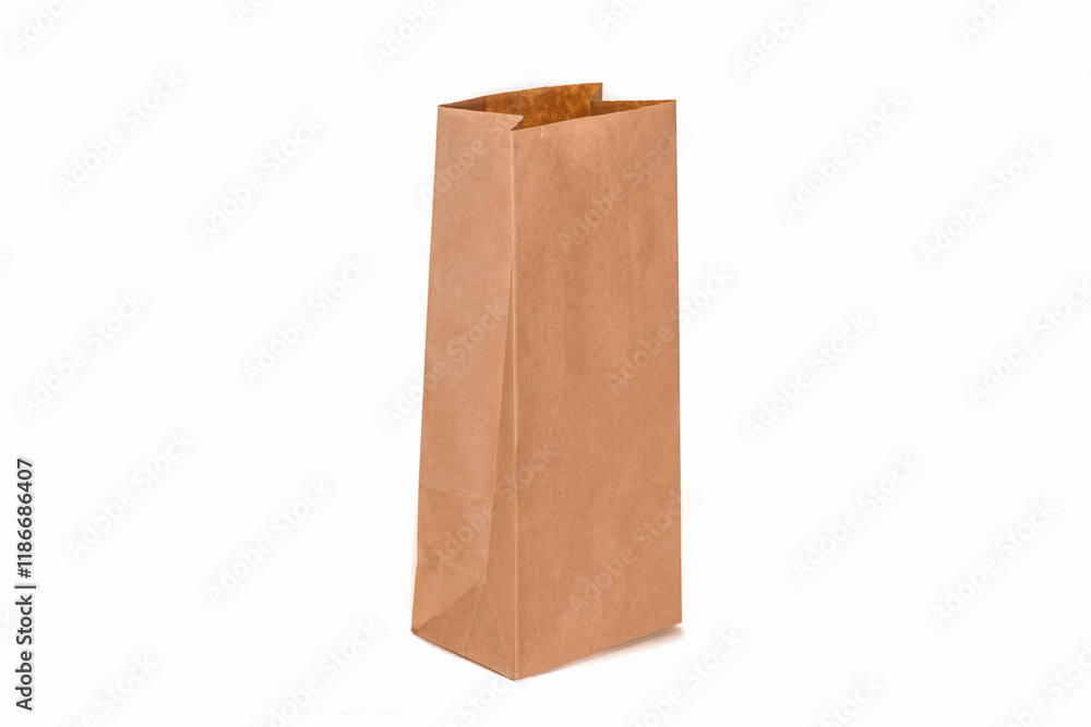 Recycled paper kraft long shopping bag isolated on white background. Recycled paper kraft long shopping bag isolated on white background.