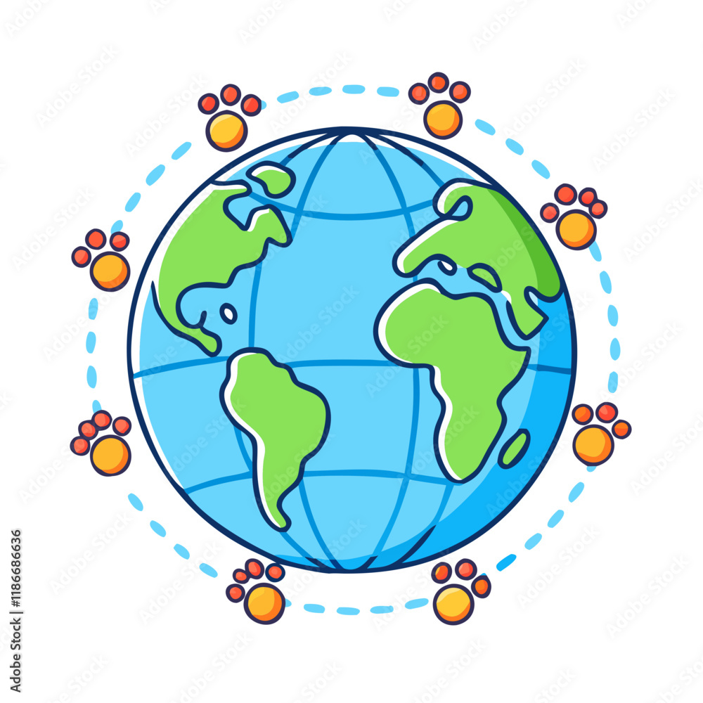 Naklejka premium globe with footprints vector icon, earth day vector illustration - simple illustration of globe with footprints perfect for logos, and earth day-themed designs.