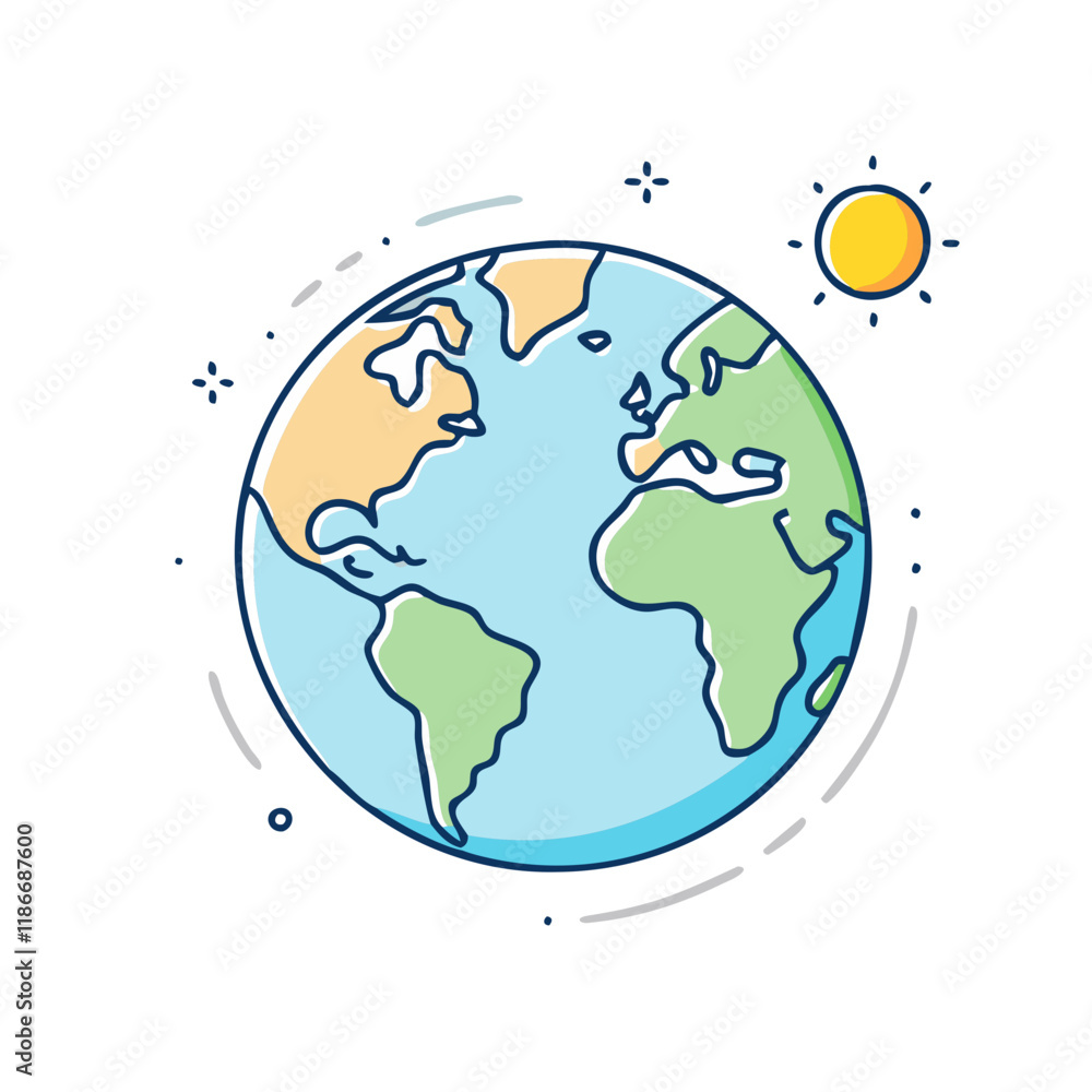 Naklejka premium planet earth in sunrise vector icon, earth day vector illustration - simple illustration of planet earth in sunrise perfect for logos, and earth day-themed designs.