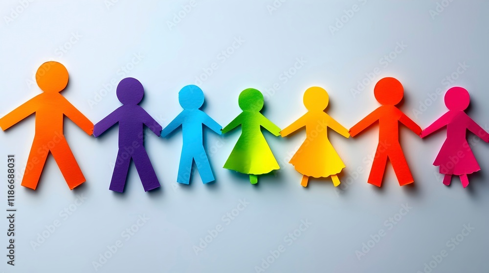 Colorful Paper Cutouts of Children Holding Hands Colorful Paper Cutouts of Children Holding Hands