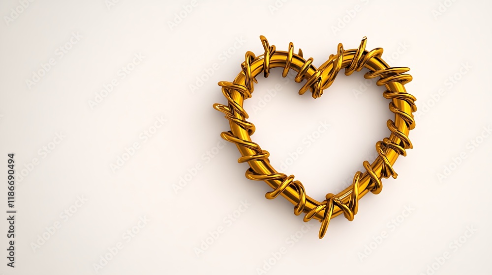 Obraz premium Minimalist Golden Heart Symbol on Clean White Background