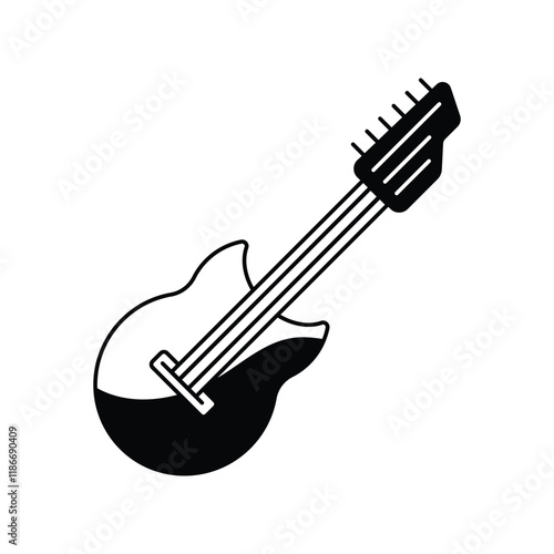 guitar glyph icon with white background vector stock illustration