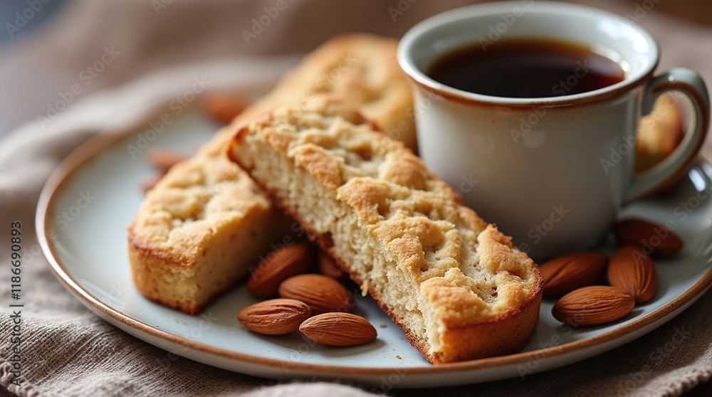 Almond Nut Shortbread Cookies Biscuits with Cup of Coffee Almond Nut Shortbread Cookies Biscuits with Cup of Coffee