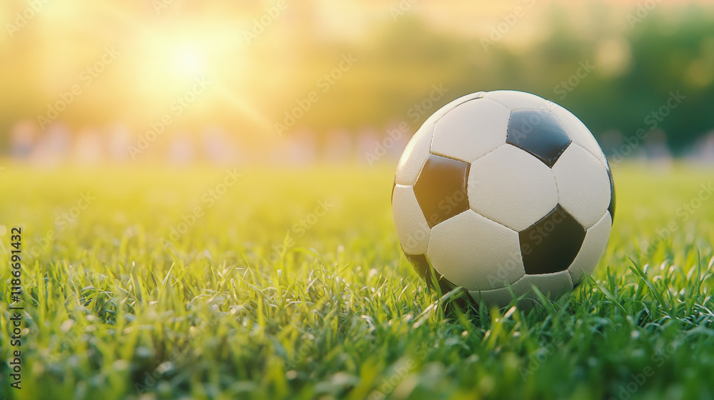 Fototapeta premium Capture the essence of soccer with this stunning football image on lush green grass, perfect for sports enthusiasts.