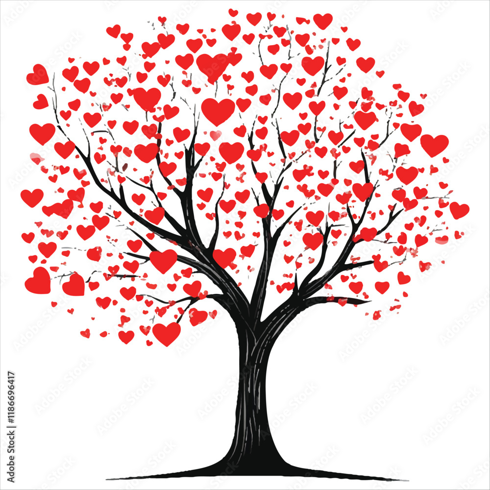 Fototapeta premium Valentine Day Vector tree with hearts