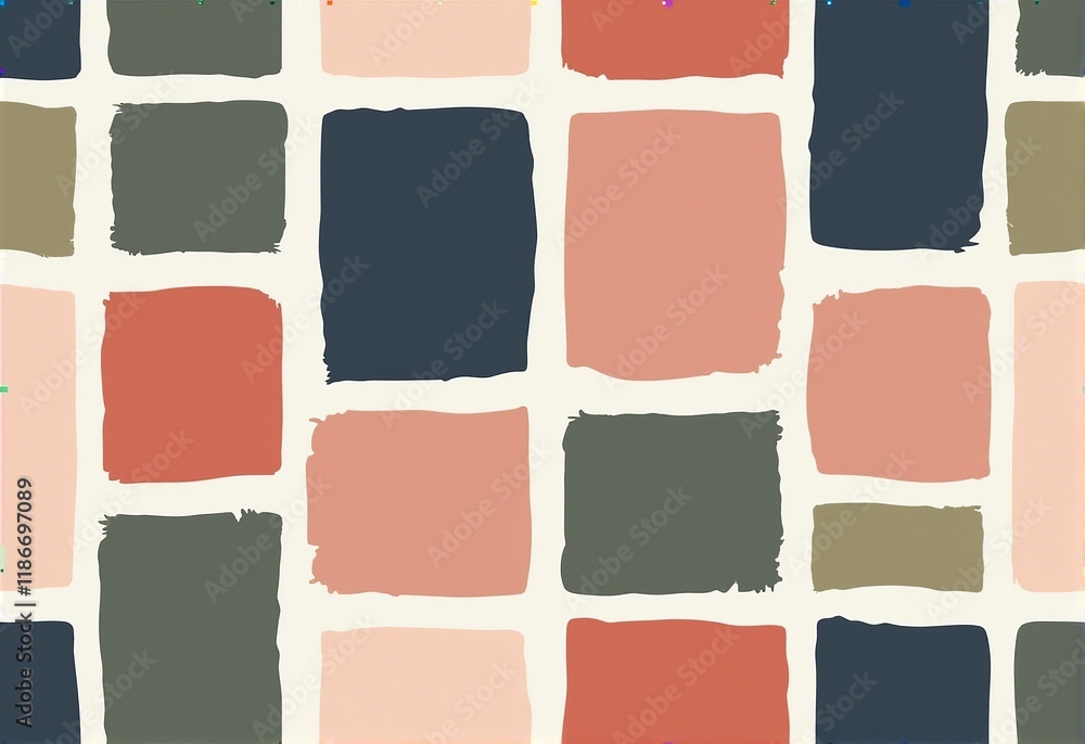 Fototapeta premium Seamless Pattern of Large Squares in Pink, Navy Blue, and Olive Green for Textile, Fabric, and Wall Design 