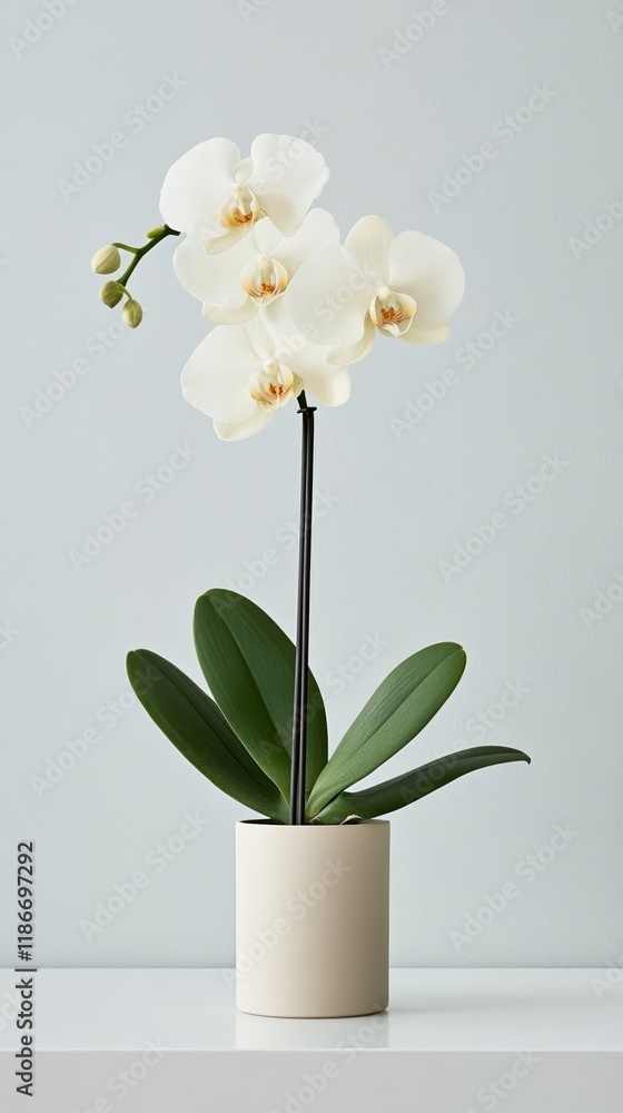 A single white orchid with subtle yellow accents placed softly on a pure white background exuding elegance and tranquility A single white orchid with subtle yellow accents placed softly on a pure white background exuding elegance and tranquility