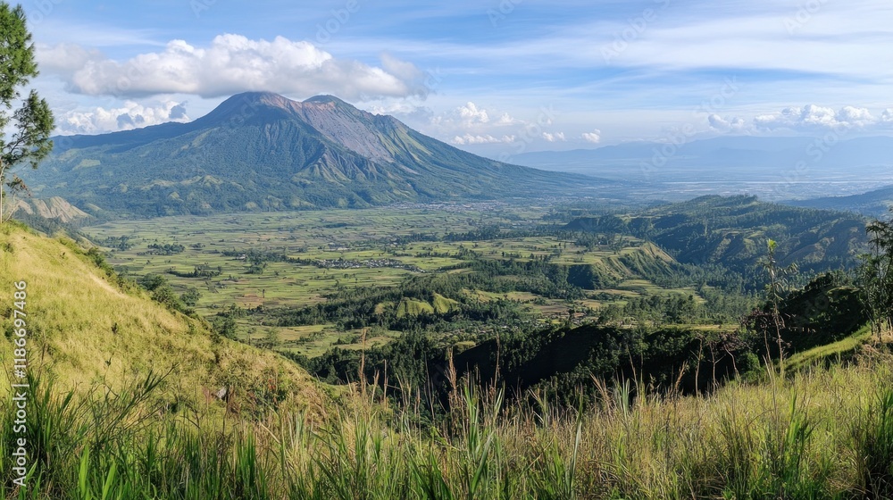 Fototapeta premium Expansive Mountain View with Lush Green Fields