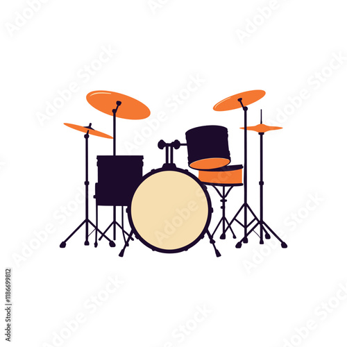 musical percussion drum set rythm composition equipment icon collection set silhouette vector flat design illustrations