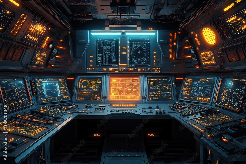 Obraz premium High-Tech Control Room with Glowing Screens