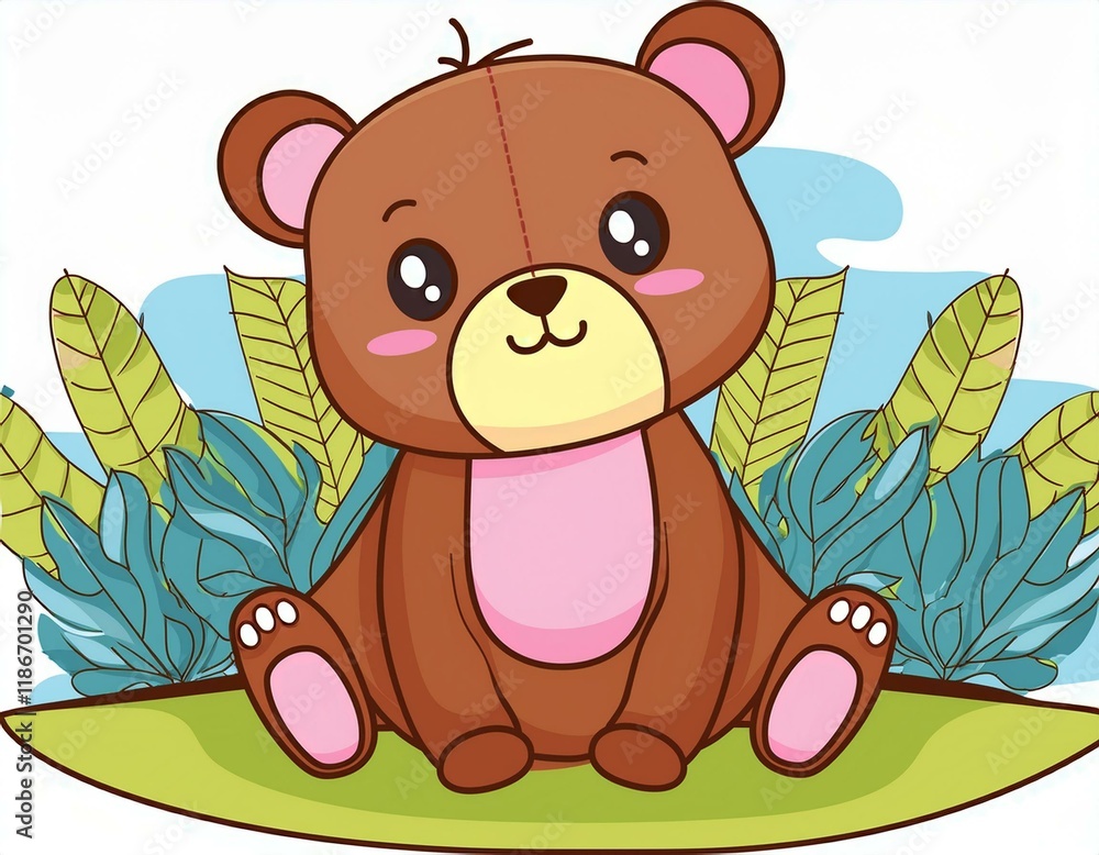 Fototapeta premium Cute baby bear cartoon. Generated image