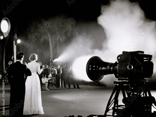 Elegant Red Carpet Event Captured in Vintage Black and White Photography