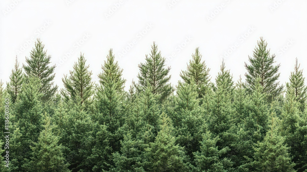 Evergreen trees against white background for nature, outdoors design use. Evergreen trees against white background for nature, outdoors design use.